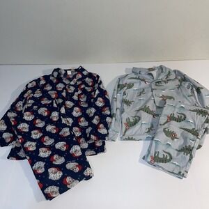 2 Boys Kids Christmas Long Sleeve Pajamas Navy Blue Santa Dinosaurs 5 6 5t 6t